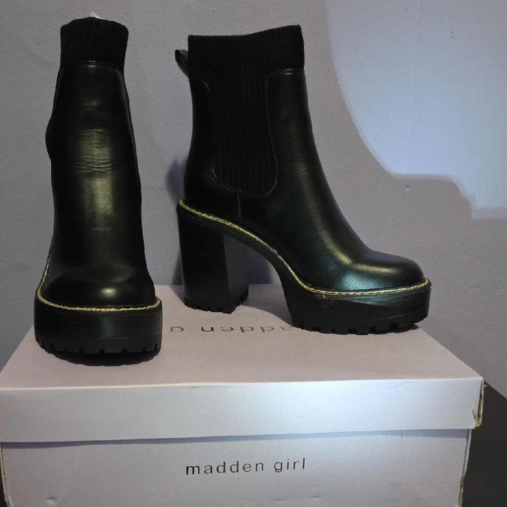 Madden Girl Chunky Black Heeled Boots